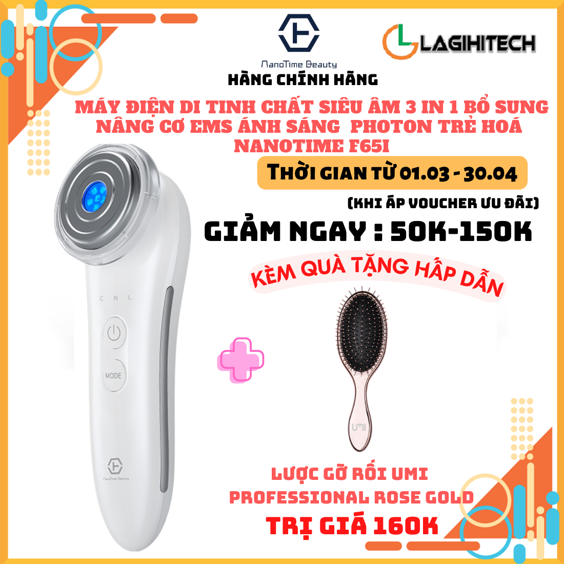 Máy điện di tinh chất siêu âm trẻ hoá da ION Nóng Lạnh F65i / F65U / F82E Nanotime - Hàng Chính Hãng