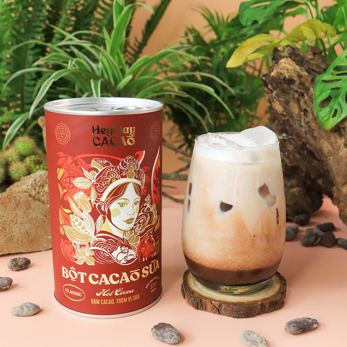 Bột cacao sữa Classic - Đậm cacao, thơm vị sữa – Lon 350g - Bộ sưu tập sản phẩm cacao &quot;Thật&quot; Heyday Cacao