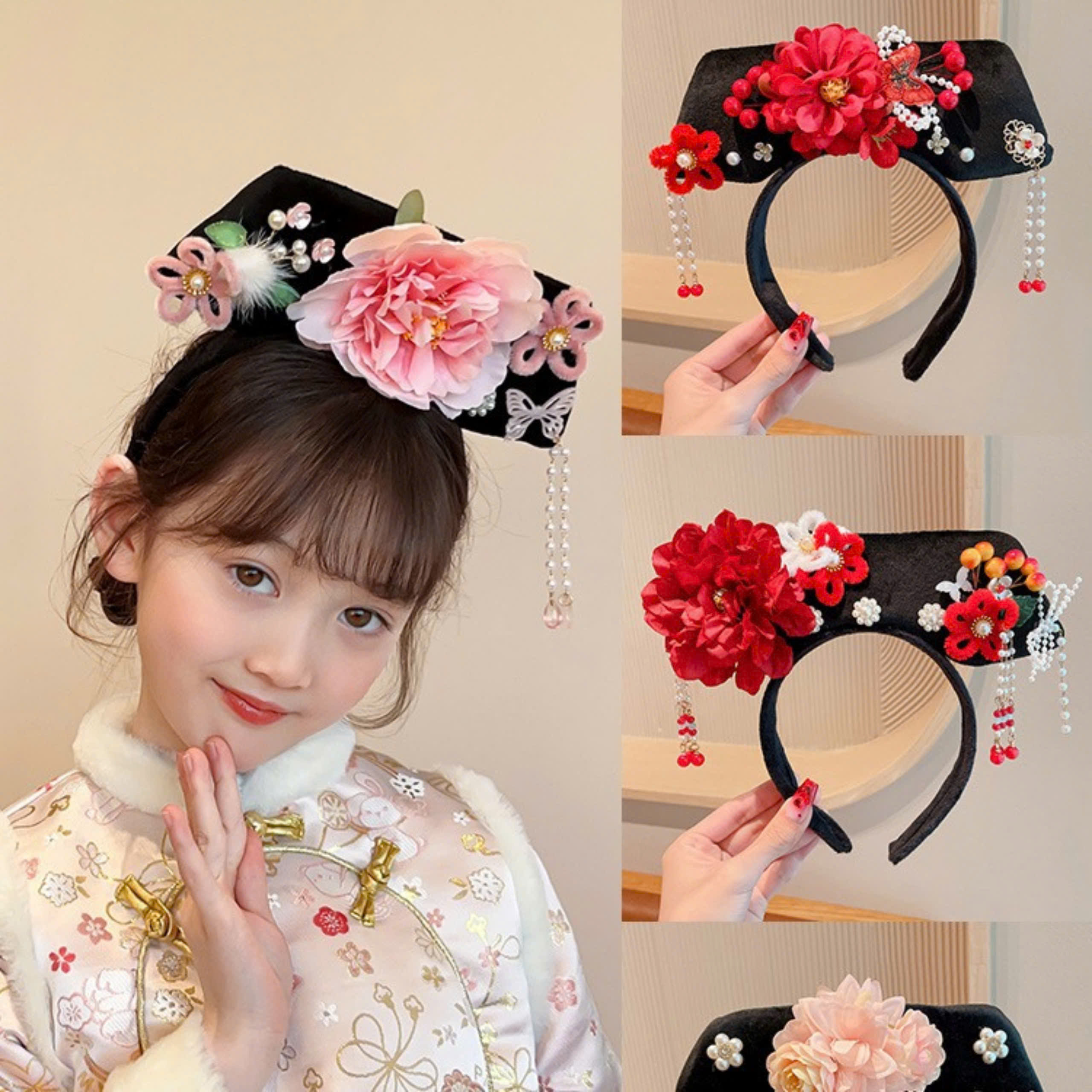 Cài tóc bờm tóc cho bé gái trung hoa hanfu cổ trang hoàn châu cách cách quý phi diện lễ tết noel giáng sinh năm mới xinh
