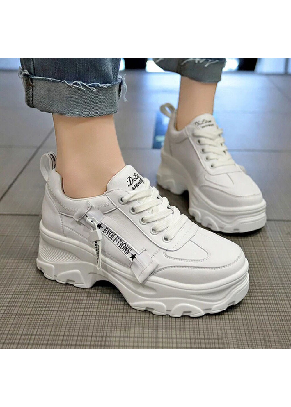 Giày thể thao nam nữ đế cao phối khoá cạnh cực chất-sneaker nữ - đế răng cưa, phối khoá cạnh cực chất