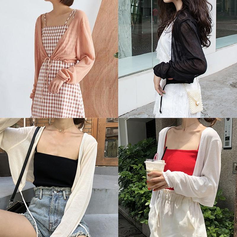Áo Khoác Cardigan Dệt Kim Tay Dài Chống Nắng