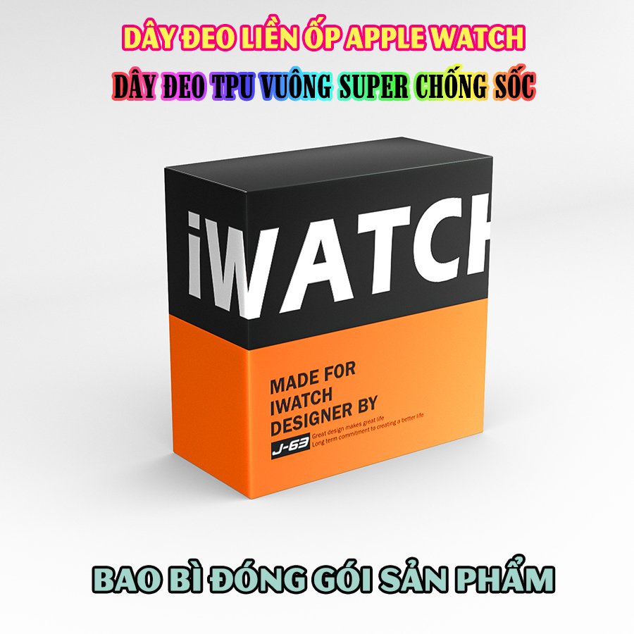 Dây Đeo liền ốp cho Apple Watch size 38/40/42/44mm TPU vuông SUPER chống sốc_Đen (tặng dán KCL theo size)