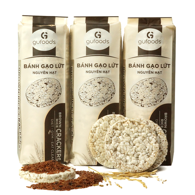 Bánh gạo lứt GUfoods (510g) - Không chiên dầu, Không đường, Từ gạo và ngũ cốc nguyên hạt, Lành mạnh, Phù hợp Eat clean, Ăn vặt healthy, Thực dưỡng, Tập gym, Thuần chay, Đa dạng hương vị