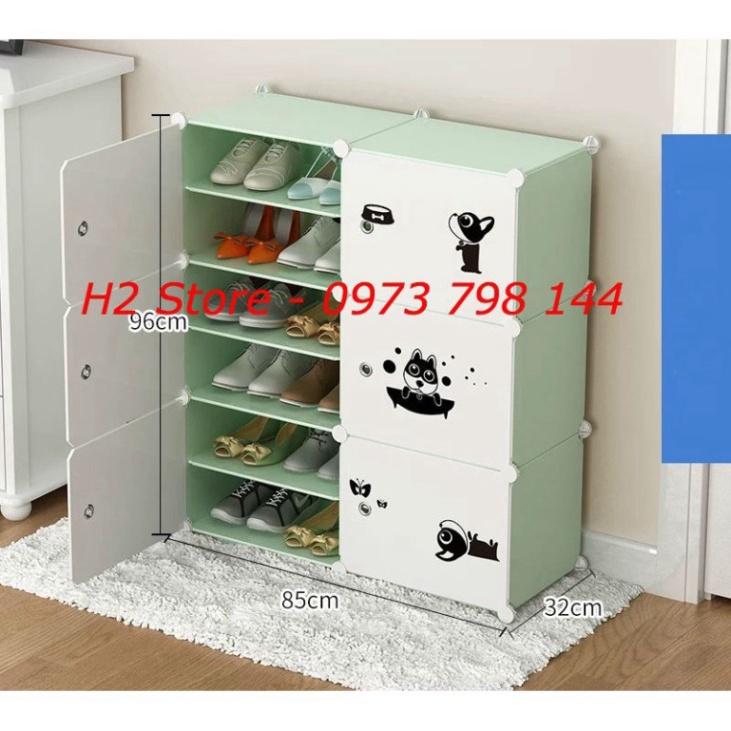 TỦ NHỰA ĐỰNG GIÀY DÉP KIỂU MỚI 12 Ô CỬA CÚN ĐEN