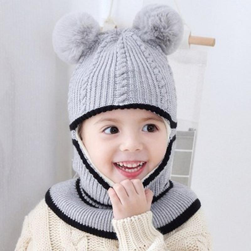 Trẻ Em Mùa Đông Nón Tai Bé Gái Bé Trai Nhiệt Trẻ Em Mũ Khăn Bộ Bé Bonnet Enfant Dệt Kim Nón Dễ Thương Cho Bé Gái Bé Trai