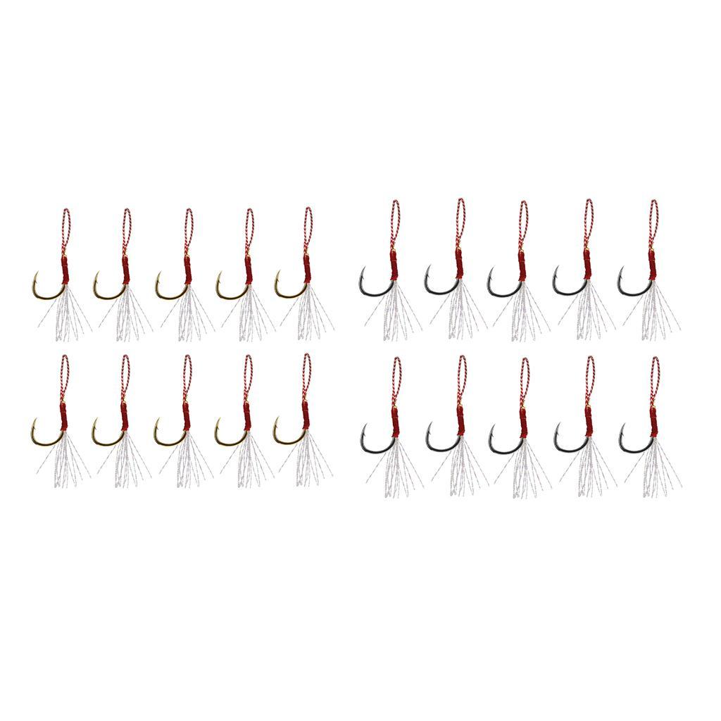 Pack Of 10 Metal Fishing Assist Hooks With Braid Line Jigging Jig Hooks
