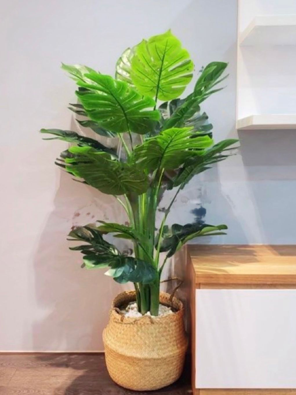 Cây giả – Cây trầu bà lá xẻ nam mỹ monstera giả – Chậu gồm 3 nhánh 18 lá – Cao 130 cm – Cây lá rùa, lá rách – Cây nội thất giả, hoa lụa trang trí decor