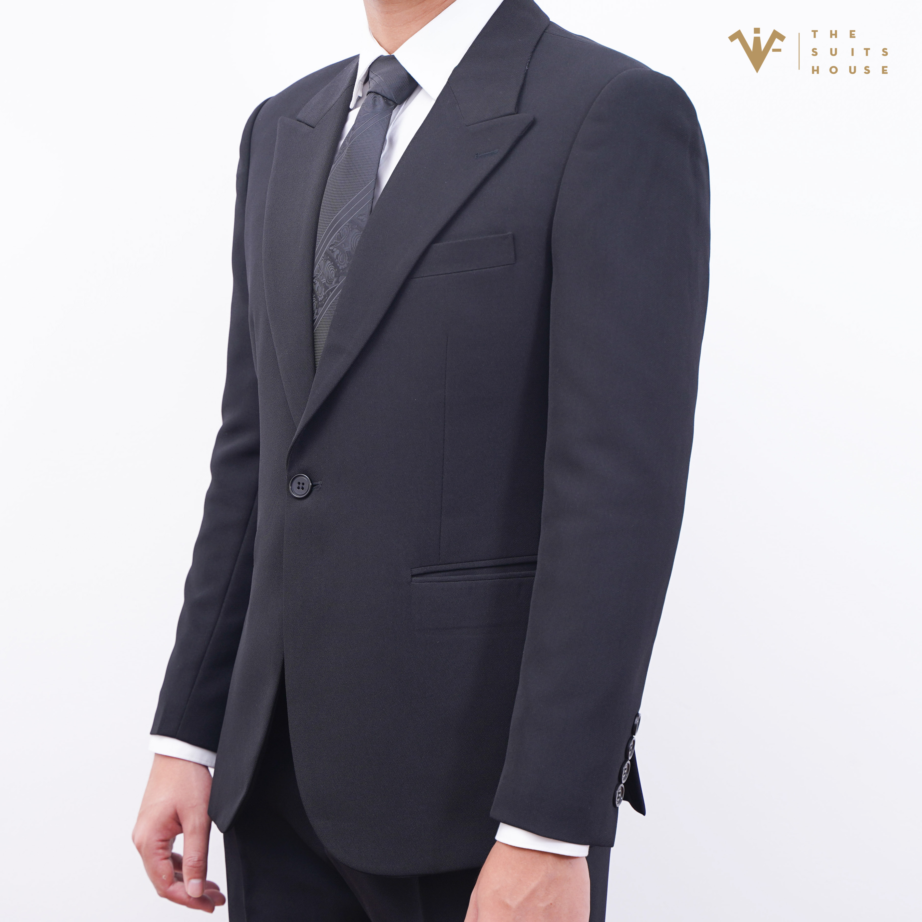 Vest nam đen một khuy The Suits House áo suits blazer quần âu crop gấu, form ôm, satorial, vải WOOL- VSAB002