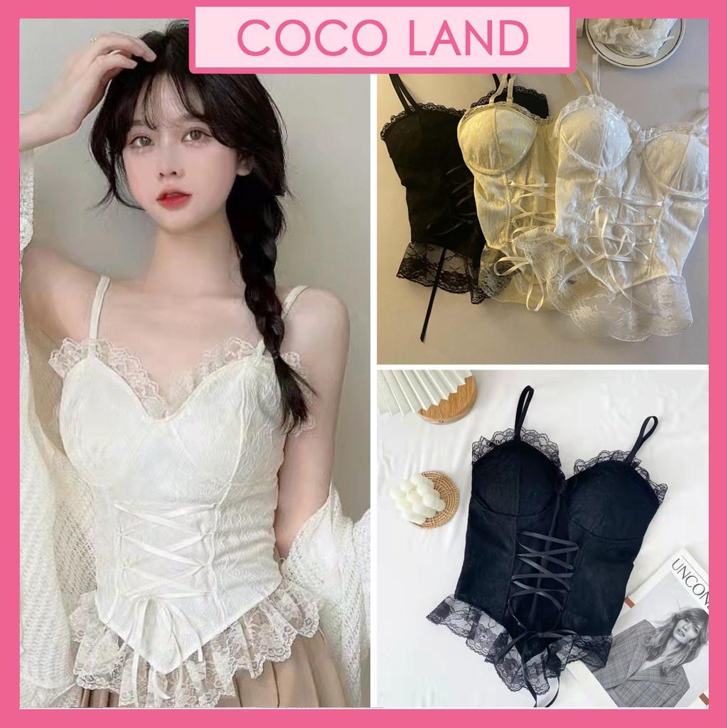 Áo Bra Nữ Ren Hoa Tiểu Thư Đính Hạt Viền Bèo, Chun Sau Dáng Croptop Siêu Xinh Kèm Mút Ngực áo bra Ren phối nơ ngực