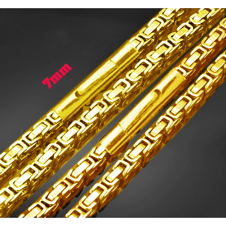 Dây chuyền nam cao cấp inox kiểu ziczac vuông 7mm khóa vip màu vàng sáng đẹp vô cùng sang trọng và đẳng cấp