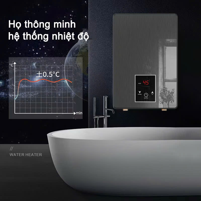 Máy Nước Nóng Trực Tiếp Cảm Ứng LCD – Chống Giật An Toàn, Cảm Biến Nhiệt Thông Minh, Kèm Vòi Sen Cao Cấp