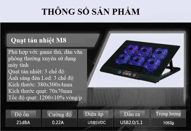 Đế Tản Nhiệt Laptop M.8 Với 6 Quạt Tản Nhiệt Nhanh Bảo Vệ Máy Tính Của Bạn