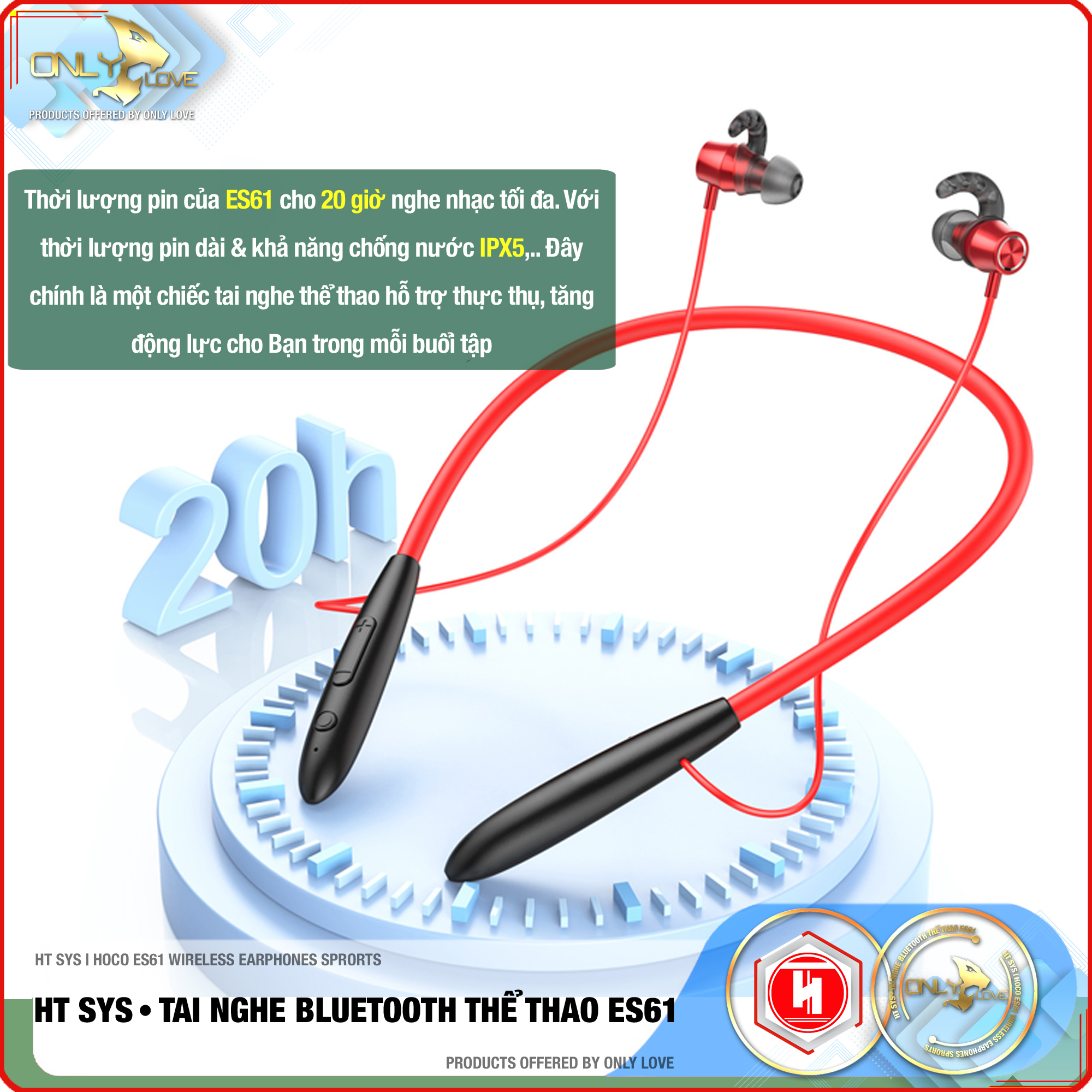 Tai Nghe Bluetooth Nhét Tai HT SYS hoco ES61 - Bluetooth V5.1 - Pin 200mAh - Thời Gian Nghe Nhạc Và Gọi Điện 20H - Thời Gian Chờ 330H - Tích Hợp Khe Cắm Thẻ Nhớ SD - Tương Thích Tất Cả Dòng Máy - Hàng Nhập Khẩu