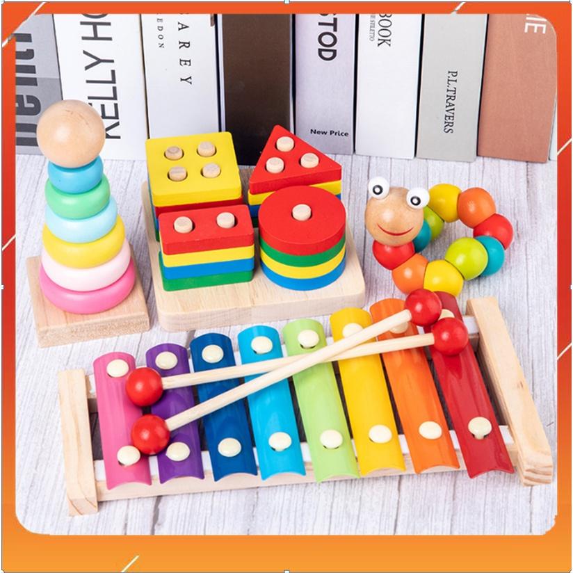 Combo 4 đồ chơi gỗ thông minh phát triển trí tuệ cho bé - đồ chơi giáo dục montessori bằng gỗ phát triển vượt trội