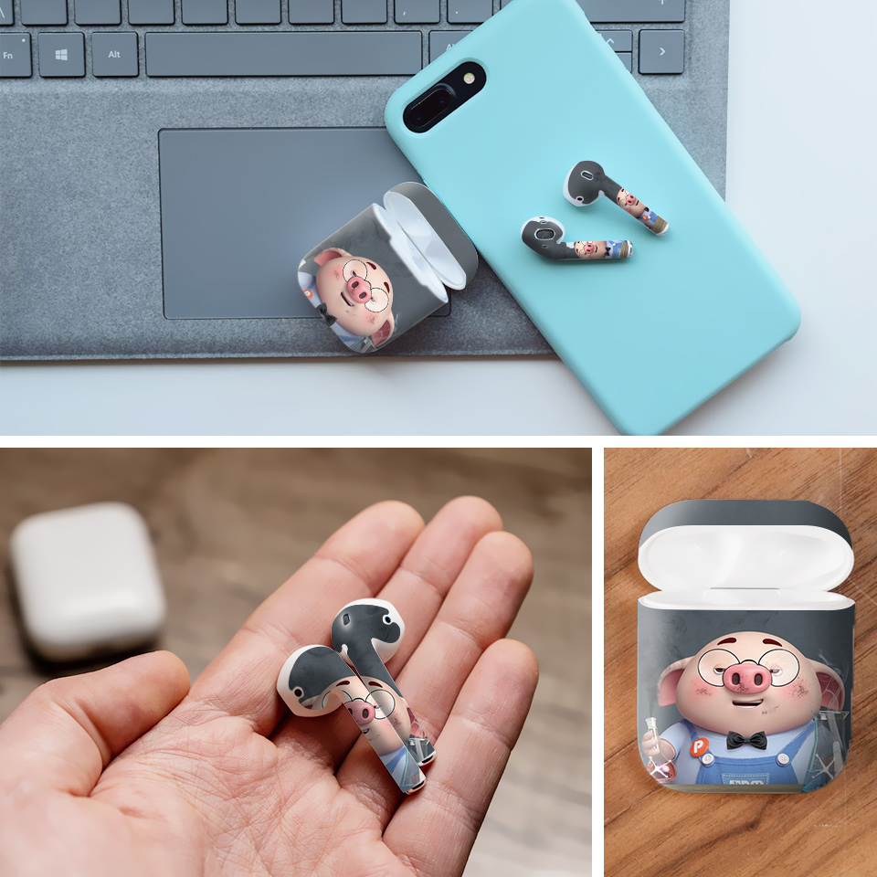 Miếng dán skin chống bẩn cho tai nghe AirPods in hình Heo con dễ thương - HEO2k19 - 099 (bản không dây 1 và 2)