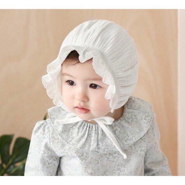 Mũ vải xô cotton tiểu thư cho bé gái từ 2-18 tháng tiểu