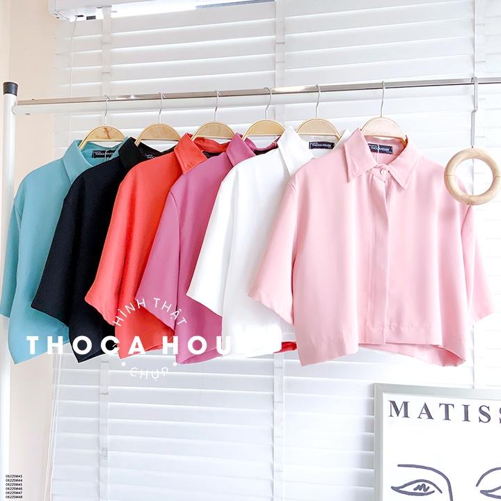 Áo sơ mi nữ croptop công sở dáng trơn ngắn tay nhiều màu THOCA HOUSE mặc đi làm, đi học, dạo phố