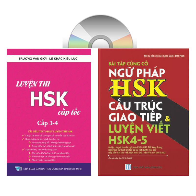 Sách - combo: Luyện thi HSK cấp tốc tập 2  + Bài Tập Củng Cố Ngữ Pháp HSK Cấu Trúc Giao Tiếp & Luyện Viết HSK 4-5 Kèm Đáp Án + DVD tài liệu