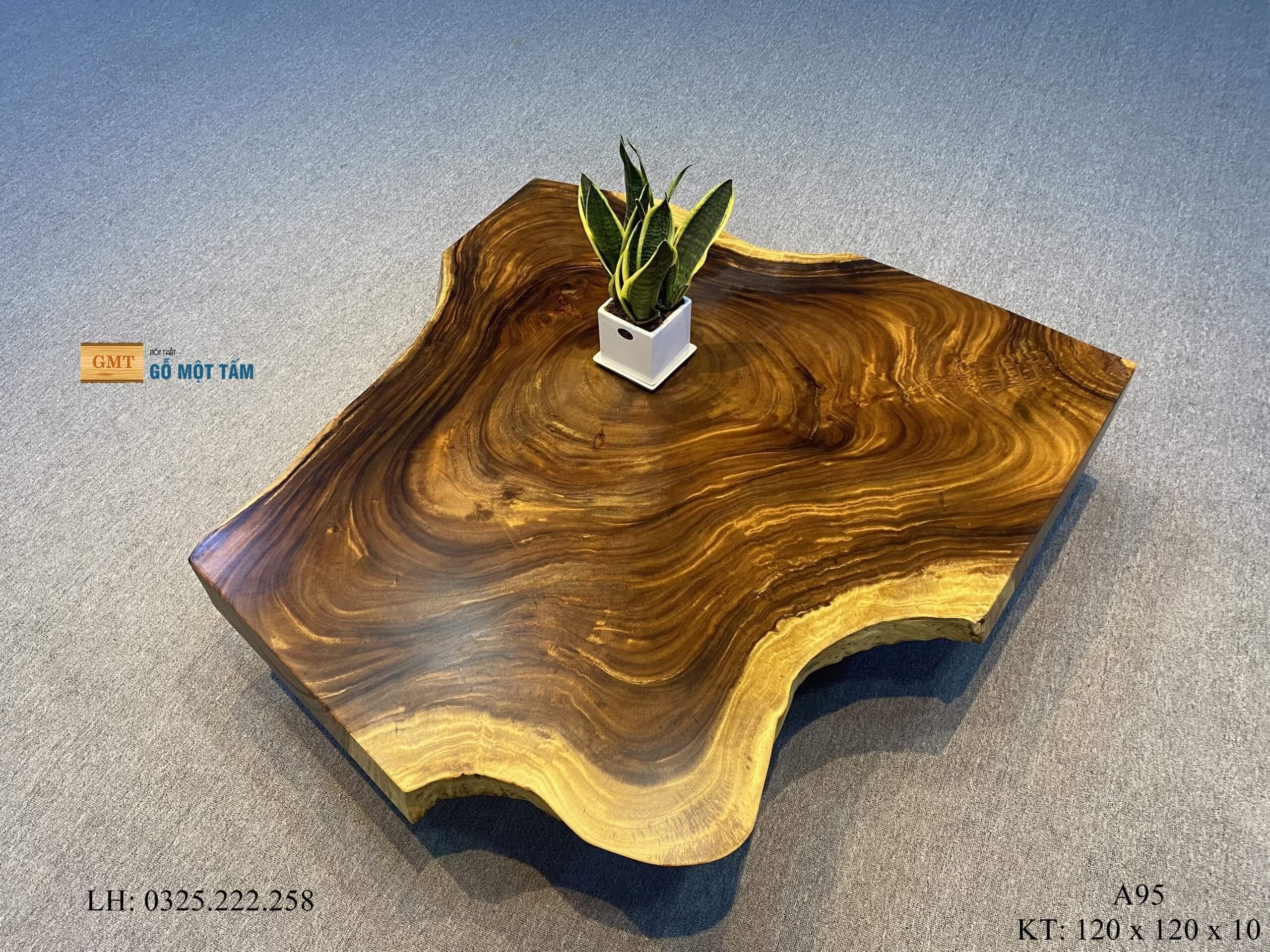 Bàn Cafe Gỗ Me Tây, Bàn Sofa Gỗ Me Tây, Bàn Gỗ Me Tây Nguyên Tấm Dài 1,2m Rộng 1,2m Dày 10cm