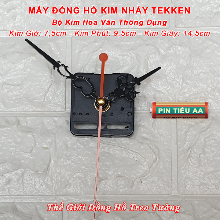 Máy Đồng Hồ Treo Tường Cao Cấp TEKKEN Kim Nhảy - Bộ Kim HOA VĂN hoặc KIM ĐẠI - Pin Tiểu AA Vỏ Nhôm - Bảo Hành 1 Năm