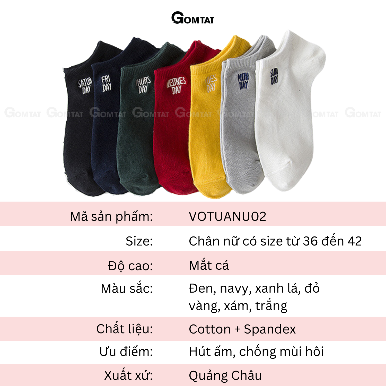 Tất vớ Nữ cổ ngắn cao cấp, tất vớ tuần 7 ngày 7 đôi