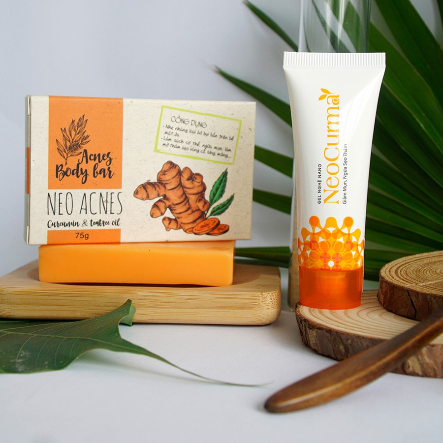 Bộ đôi Xà phòng Curcumin Neo Acnes (75G) & Gel Nghệ NeoCurma (20G) - Giảm mụn mờ thâm vùng lưng, cơ thể