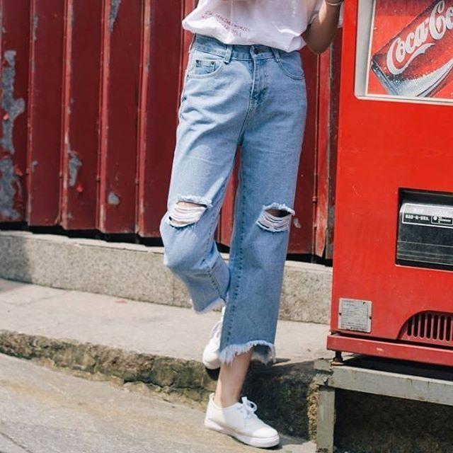 (Có sẵn)Quần jeans rộng chân dáng lững ulzzang