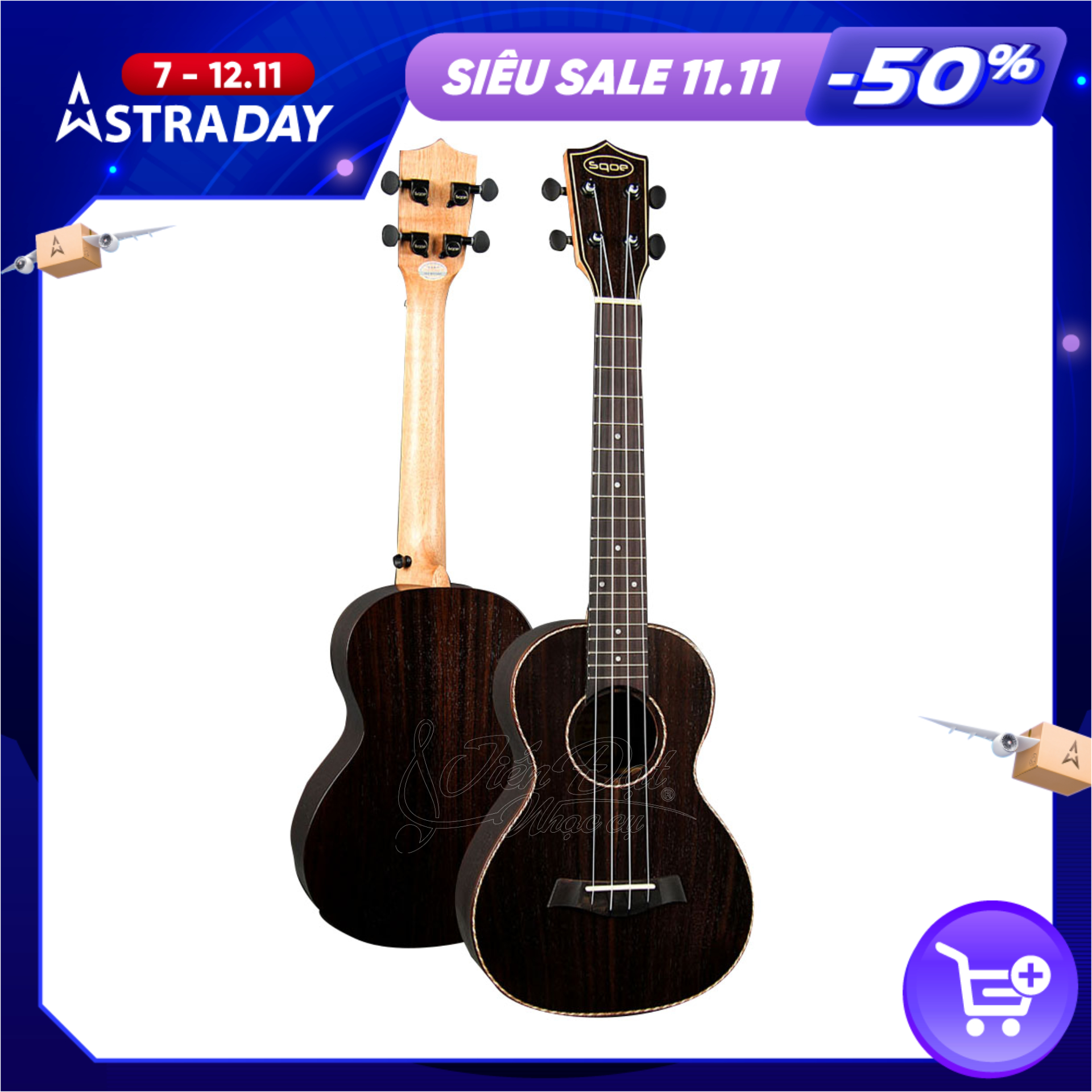 Đàn Ukulele Tenor SQOE UK-26R, Mặt Đàn Gỗ Hồng Sắc