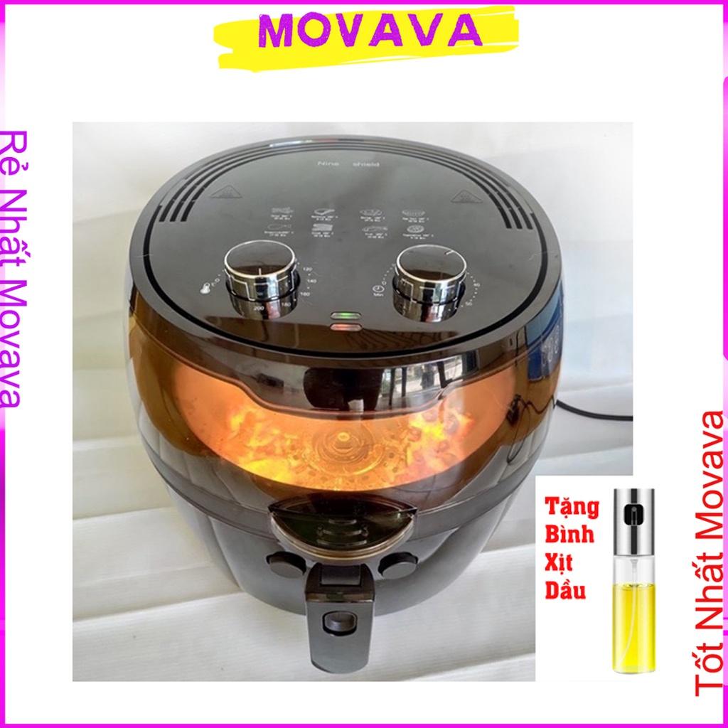 Nồi chiên không dầu 8L NINE SHIELD Có kính trong Suốt có tay đảo tự động cao cấp bảo hành 1 năm shop Movava NCKD8L