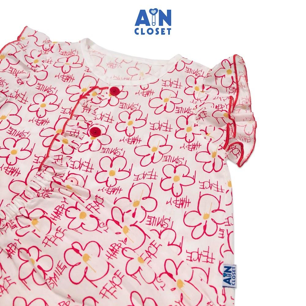 Bộ quần áo ngắn bé gái họa tiết Hoa Sứ viền đỏ cotton - AICDBGNZZYIW - AIN Closet