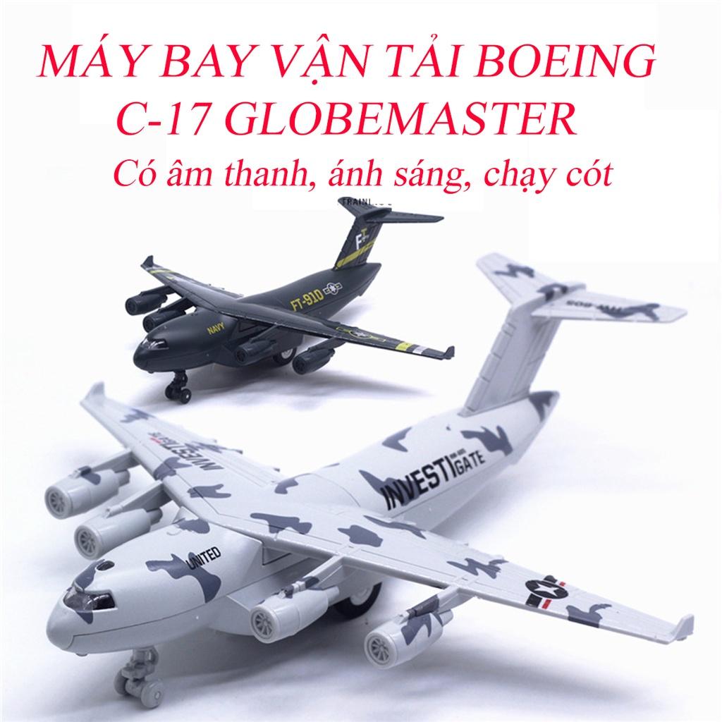 Đồ chơi mô hình máy bay vận tải boeing C-17 GLOBEMASTER chất liệu hợp kim, có nhạc và đèn, chạy cót