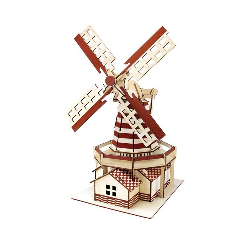 Đồ chơi lắp ráp gỗ 3D Mô hình Cối Xay Gió Dutch Windmill Laser