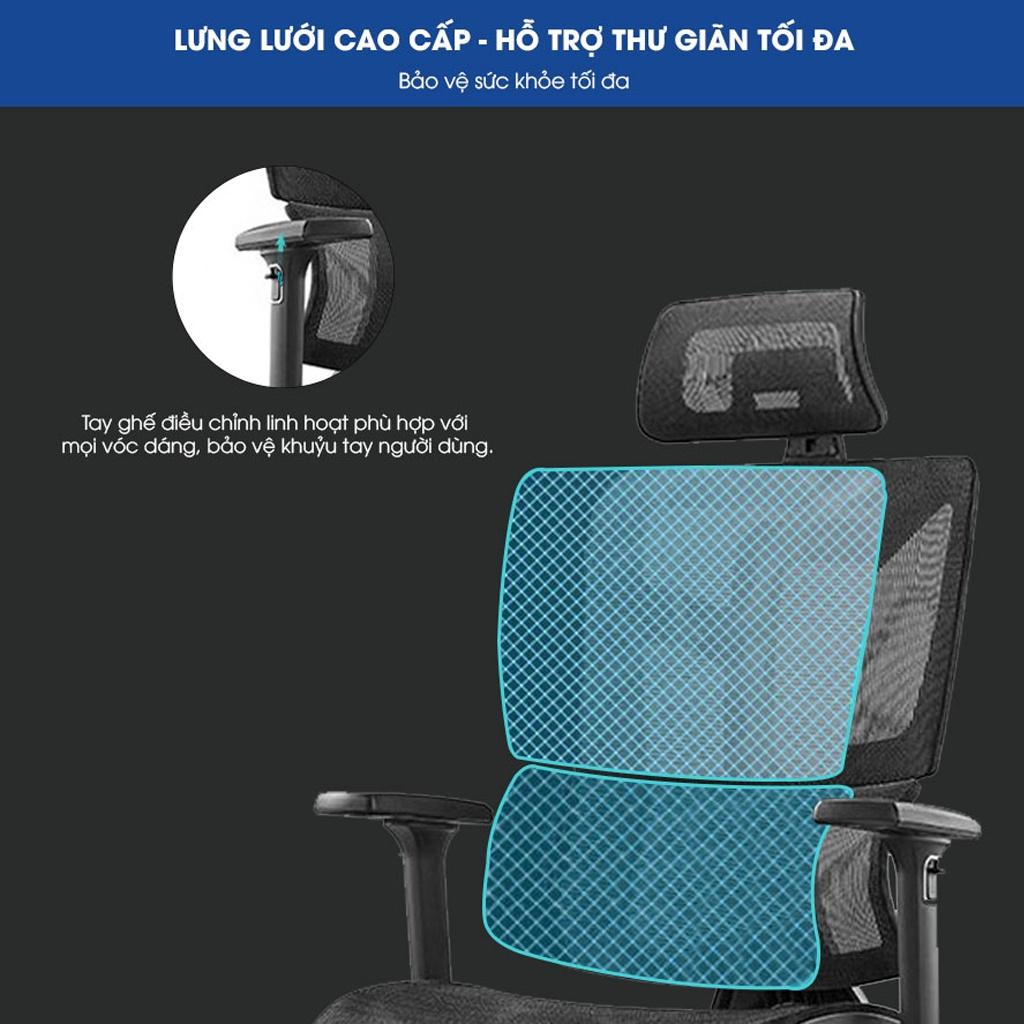 Ghế công thái học Ergonomic GOVI Plato PL11 - Tựa đầu điều chỉnh độ cao, tựa tay 3D nâng hạ, mâm ghế ngả 90-135 độ