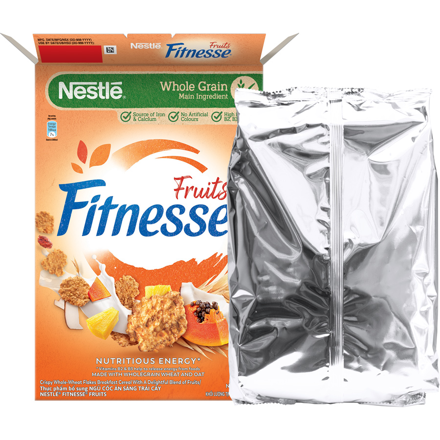 Ngũ cốc ăn sáng Fitnesse trái cây (hộp 450g) [Tặng túi trống thể thao NBC Box - Giao mẫu ngẫu nhiên]
