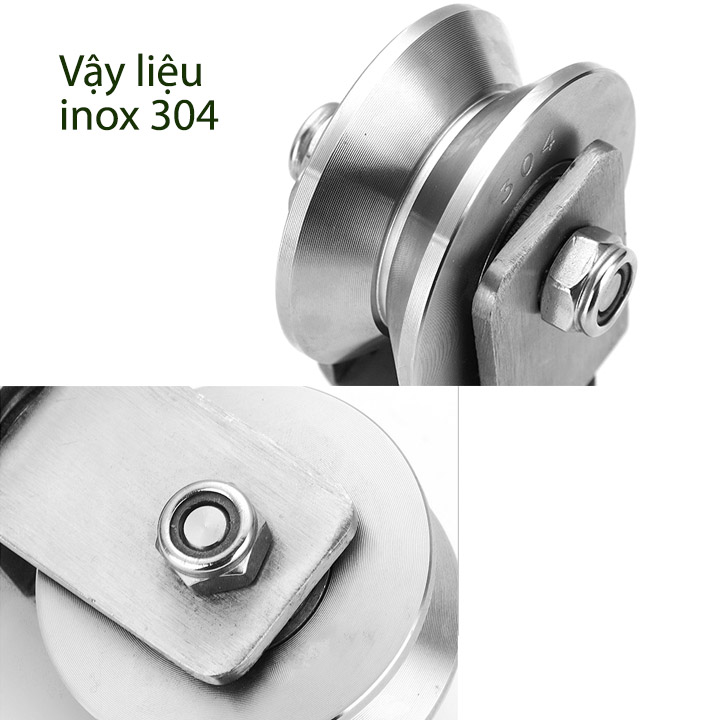 Bộ bánh xe cho cửa cổng trượt, cửa lùa bằng inox 304, loại xoay 360 độ, Kích thước 16x48mm