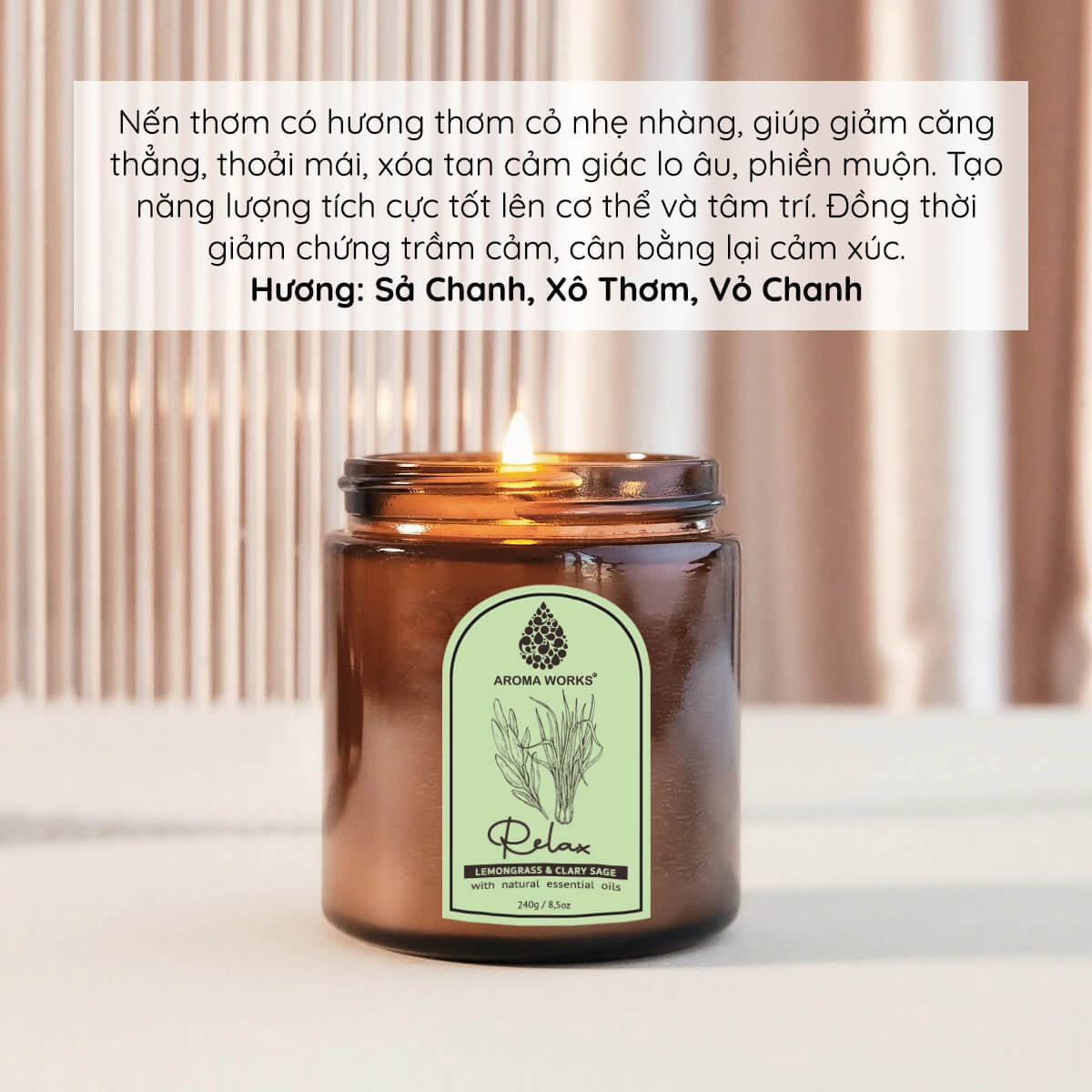 Nến Thơm Thiên Nhiên Aroma Works Aromatherapy Scented Candle 240g