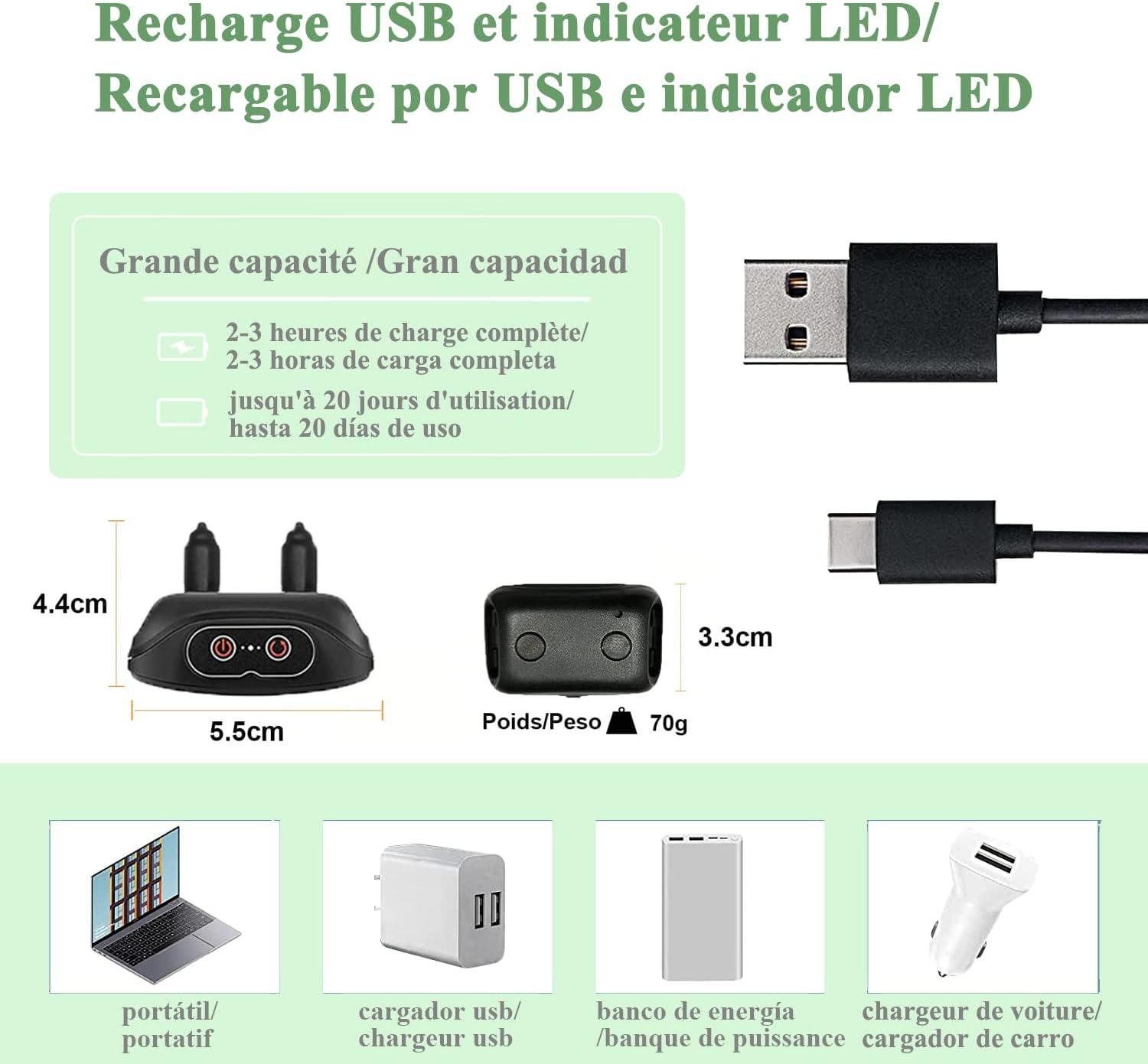 Vòng cổ chống sủa tự động cho chó, Mô-đun phát hiện vỏ cây thông minh, Chống nước IP67, Âm thanh rung sốc hiệu quả, 4 mức độ nhạy, Có thể sạc lại