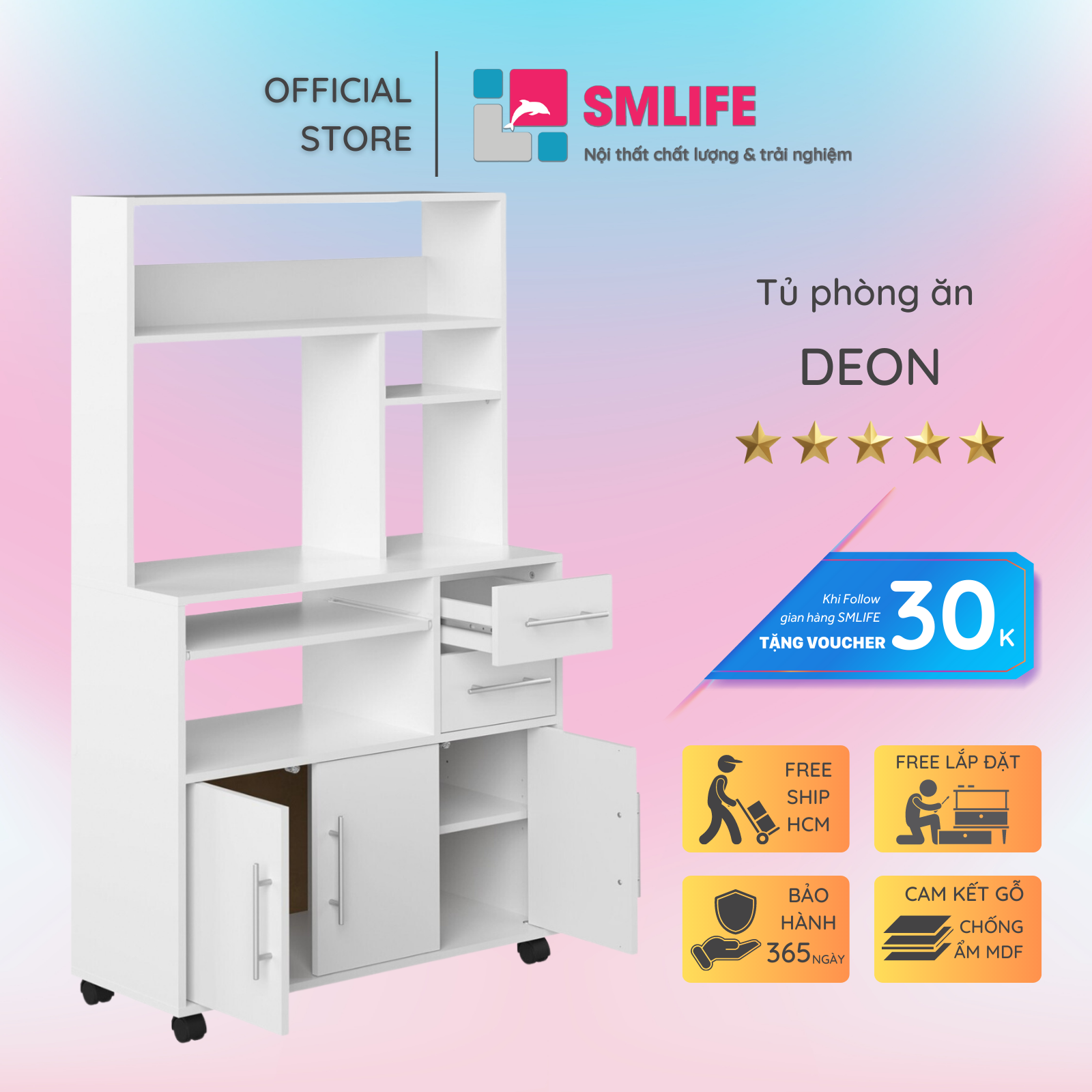 Tủ phòng ăn gỗ hiện đại SMLIFE Deon | Gỗ MDF dày 17mm chống ẩm | D90xR40xC149cm