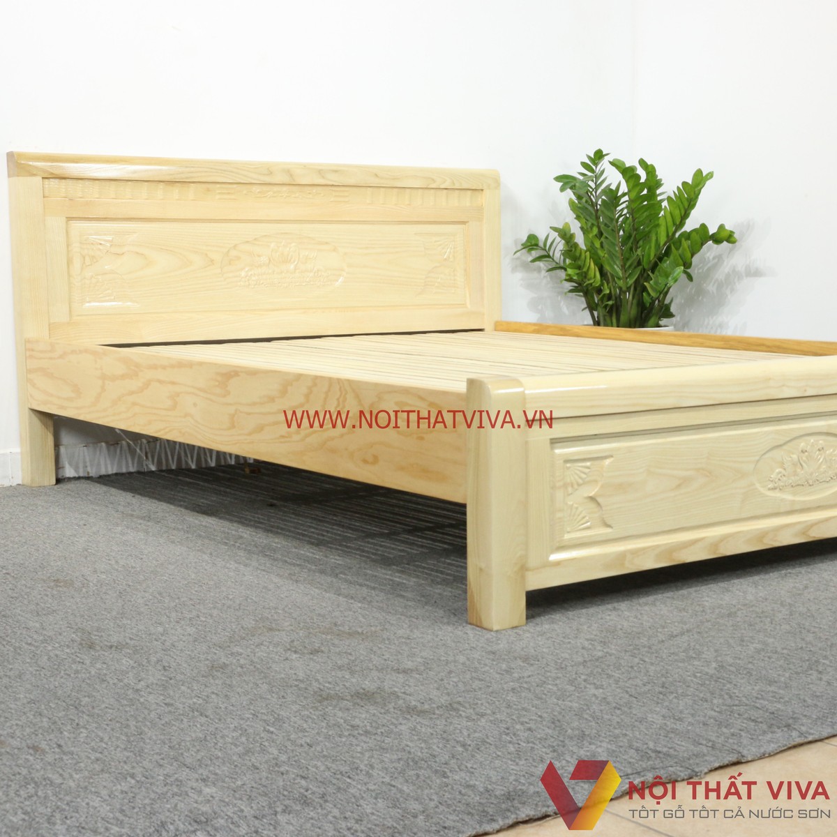 Giường Ngủ Gỗ Sồi Nga 1M8X2M Màu Tự Nhiên Giá Rẻ