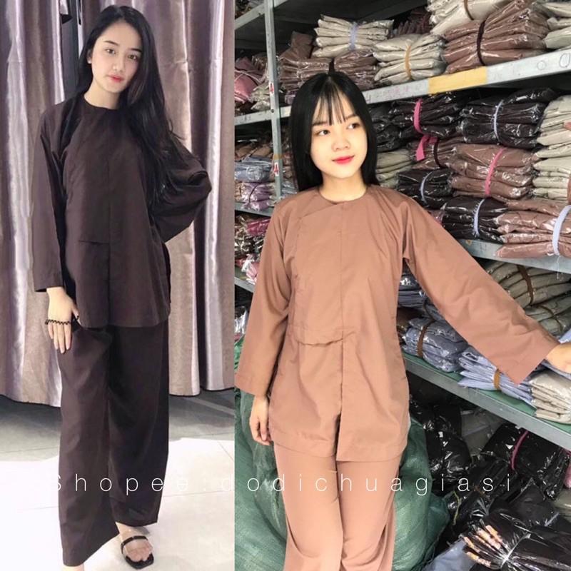 Đồ Lam Đi Chùa # Vạt Hò # Đồ Bộ - Ca Cao Nút Cây,Size 3- 58kí Trở Lại