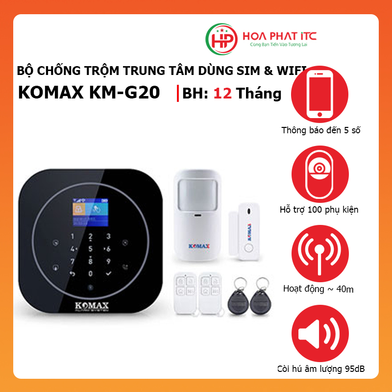 Komax KM-G20 - Bộ chống trộm trung tâm dùng sim và wifi, Báo trộm qua điện thoại, gọi điện, nhắn tin - Hàng chính hãng