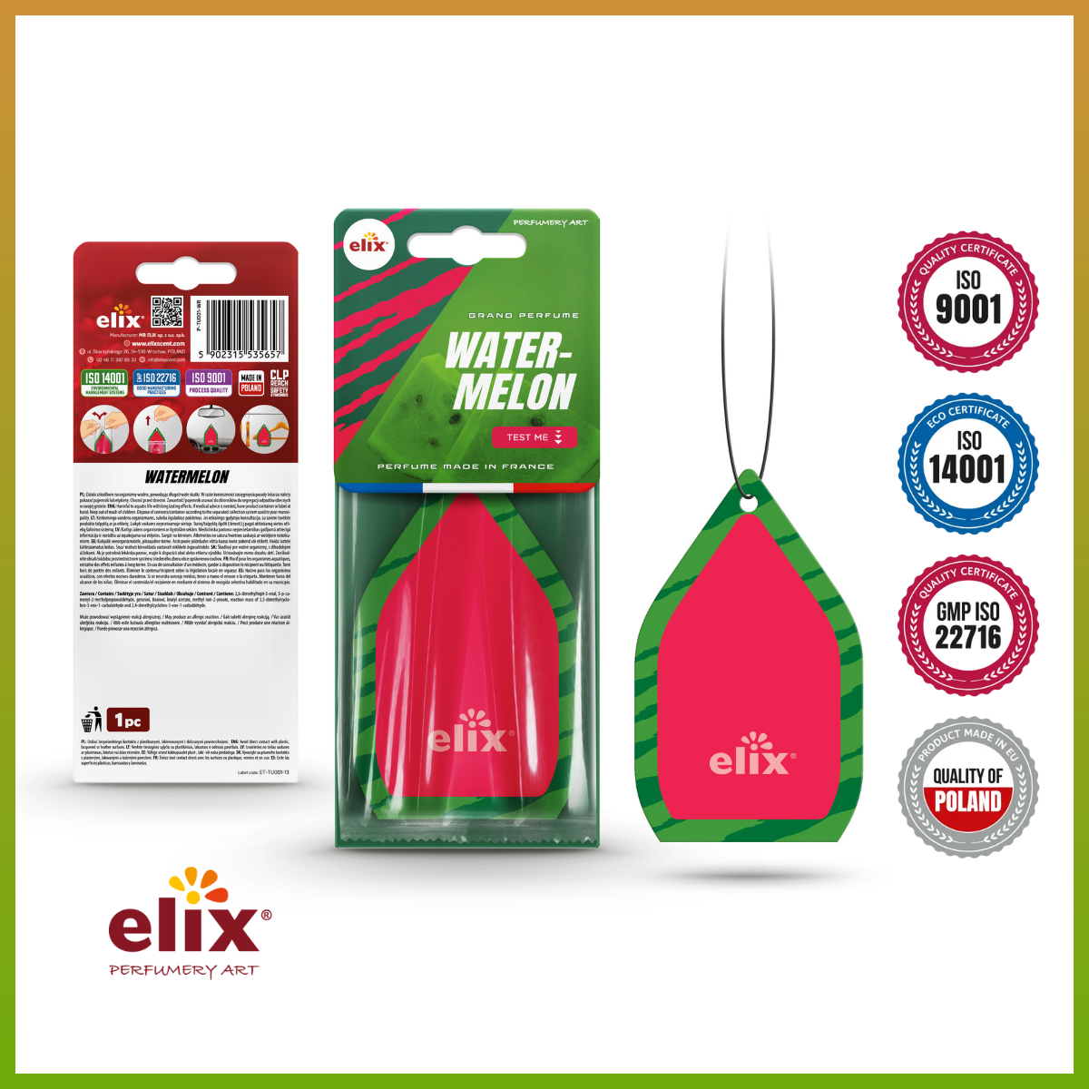Giấy thơm  treo Ô tô Elix Tulip - Hương Watermelon (Dưa hấu, dịu nhẹ, ngọt ngào)