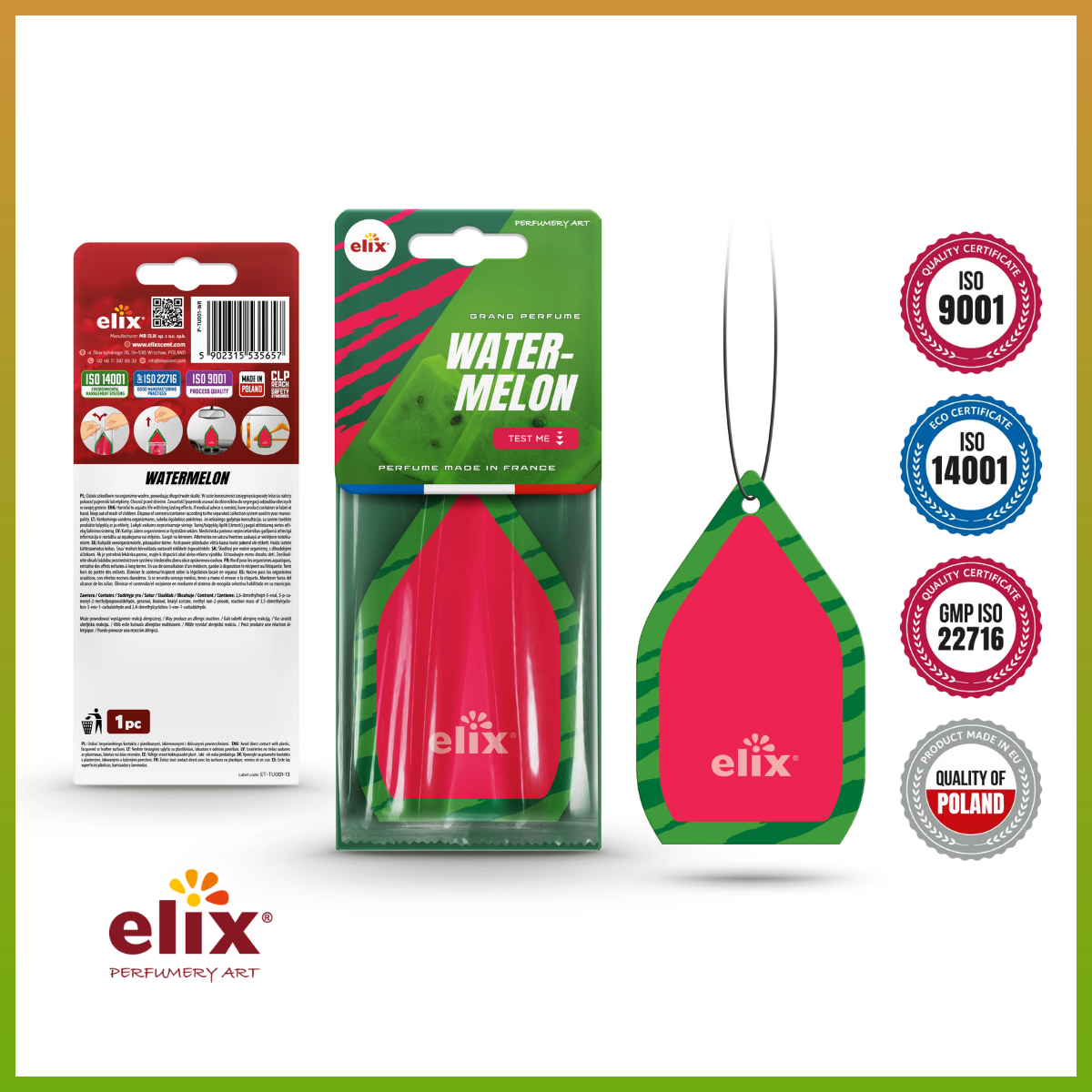 Giấy thơm treo Ô tô Elix Tulip - Hương Watermelon (Dưa hấu, dịu nhẹ, ngọt ngào)