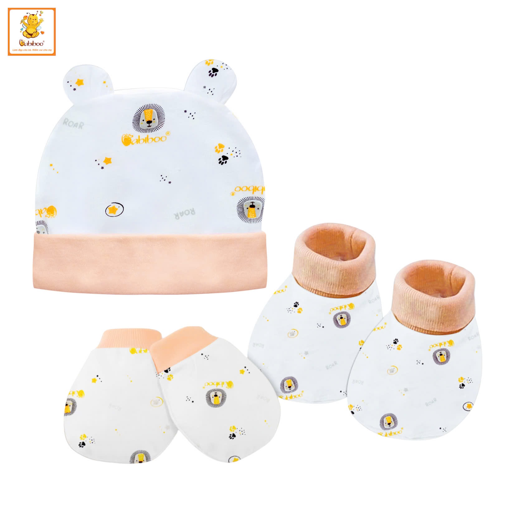 Set bao tay-bao chân- nón sơ sinh BABIBOO chất cotton in hình dễ thương - BBC26