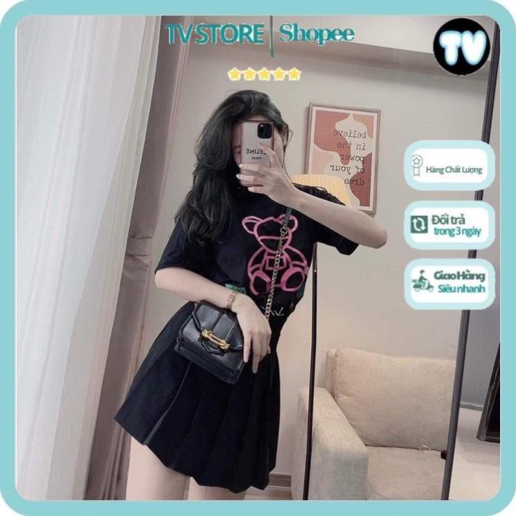 Áo thun nữ TVSTORE Áo phông gấu in màu hồng HS6 cotton mát form rộng unisex nhiều màu