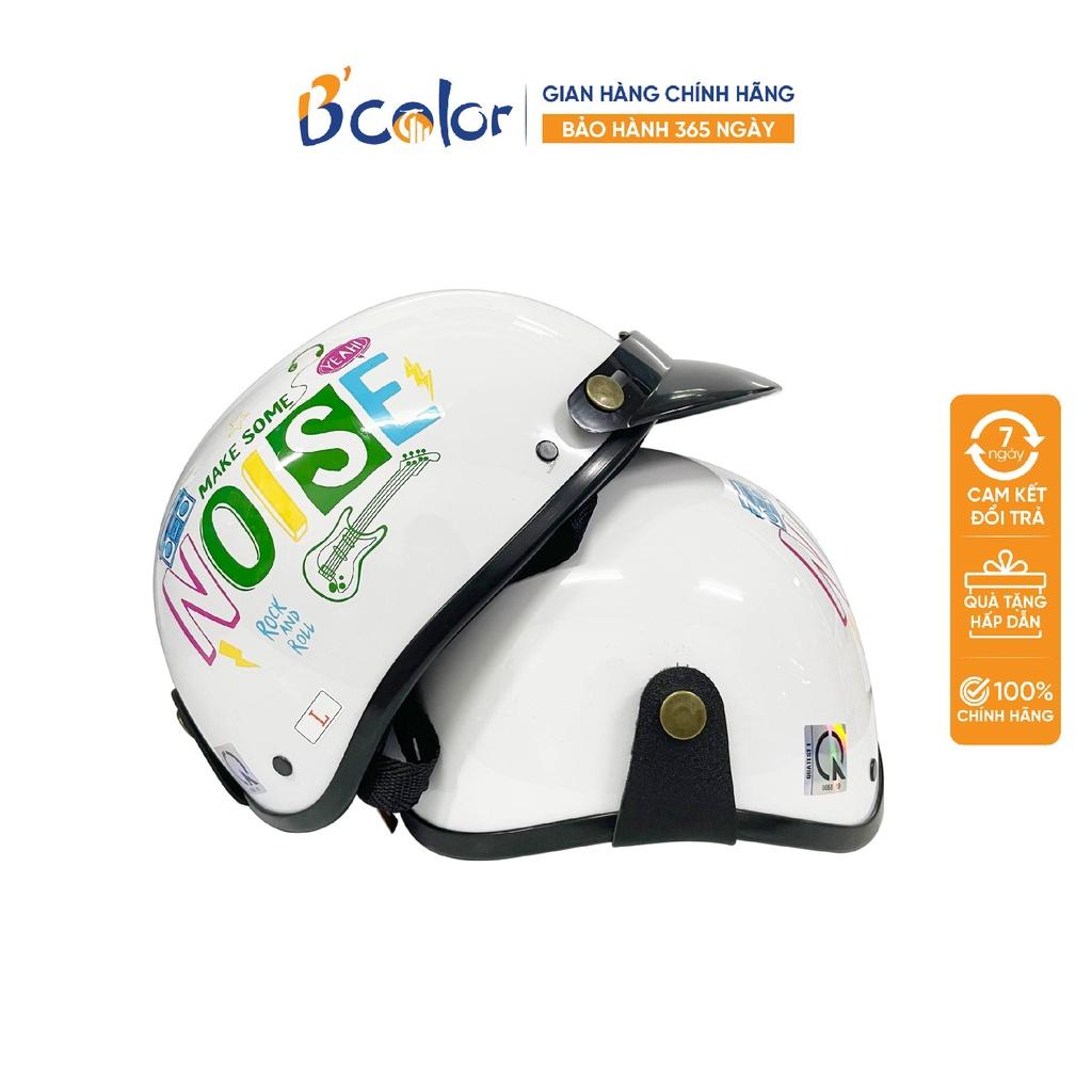 Mũ Bảo Hiểm B'color Loại Nửa Đầu Màu Trắng Chữ Nosie Kèm Lưỡi Trai