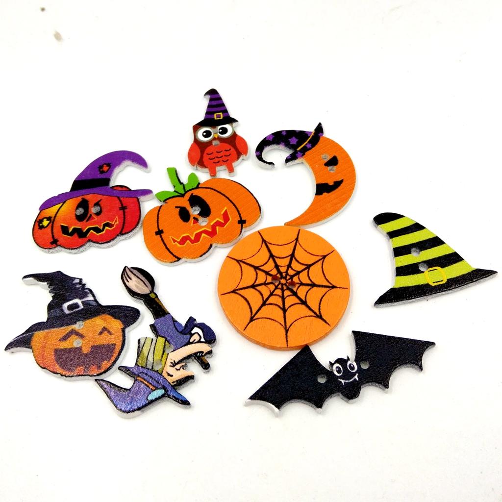 Bộ 100 Các Loại Gỗ Halloween Nút 2 Lỗ Nút May Thêu Sò