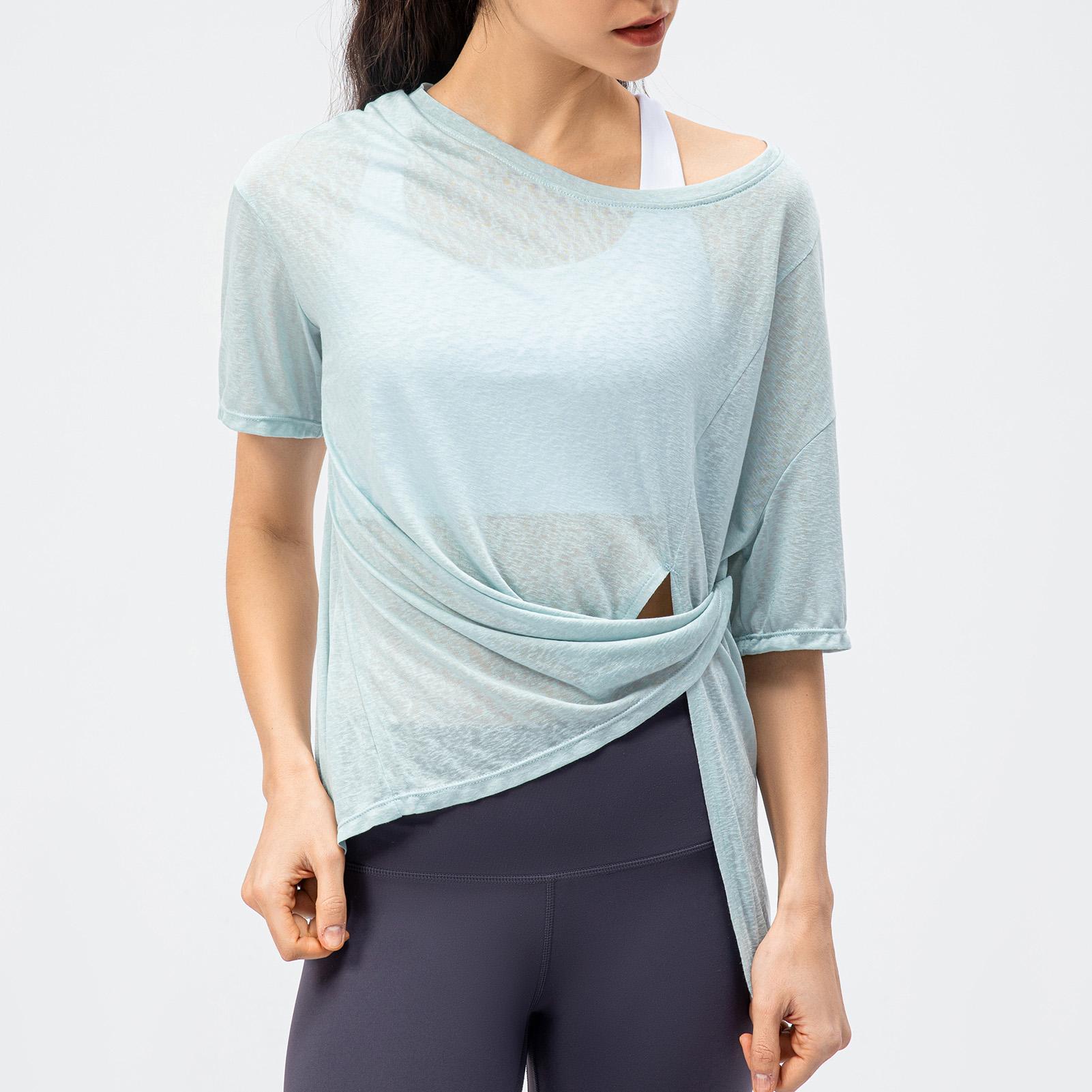 Áo thun nữ rộng rãi tay ngắn có xẻ tà phía trước để tập thể thao thoáng mát