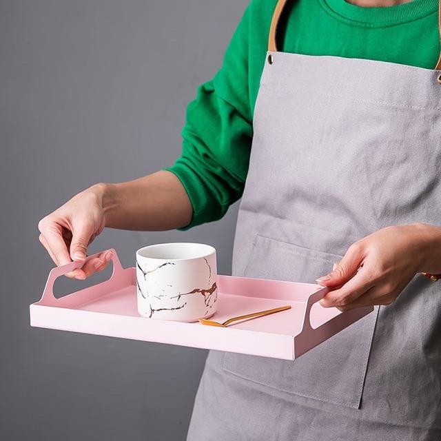 Khay kim loại hình chữ Nhật có quai , Khay bê cafe, đồ ăn