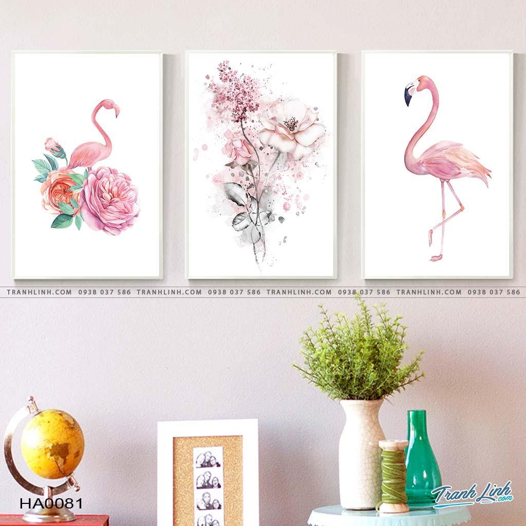 Bộ 3 tranh canvas hoa và hồng hạc